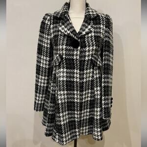 Laundry by Design Black/White Houndstooth Plaid Wool Blend Pea Coat